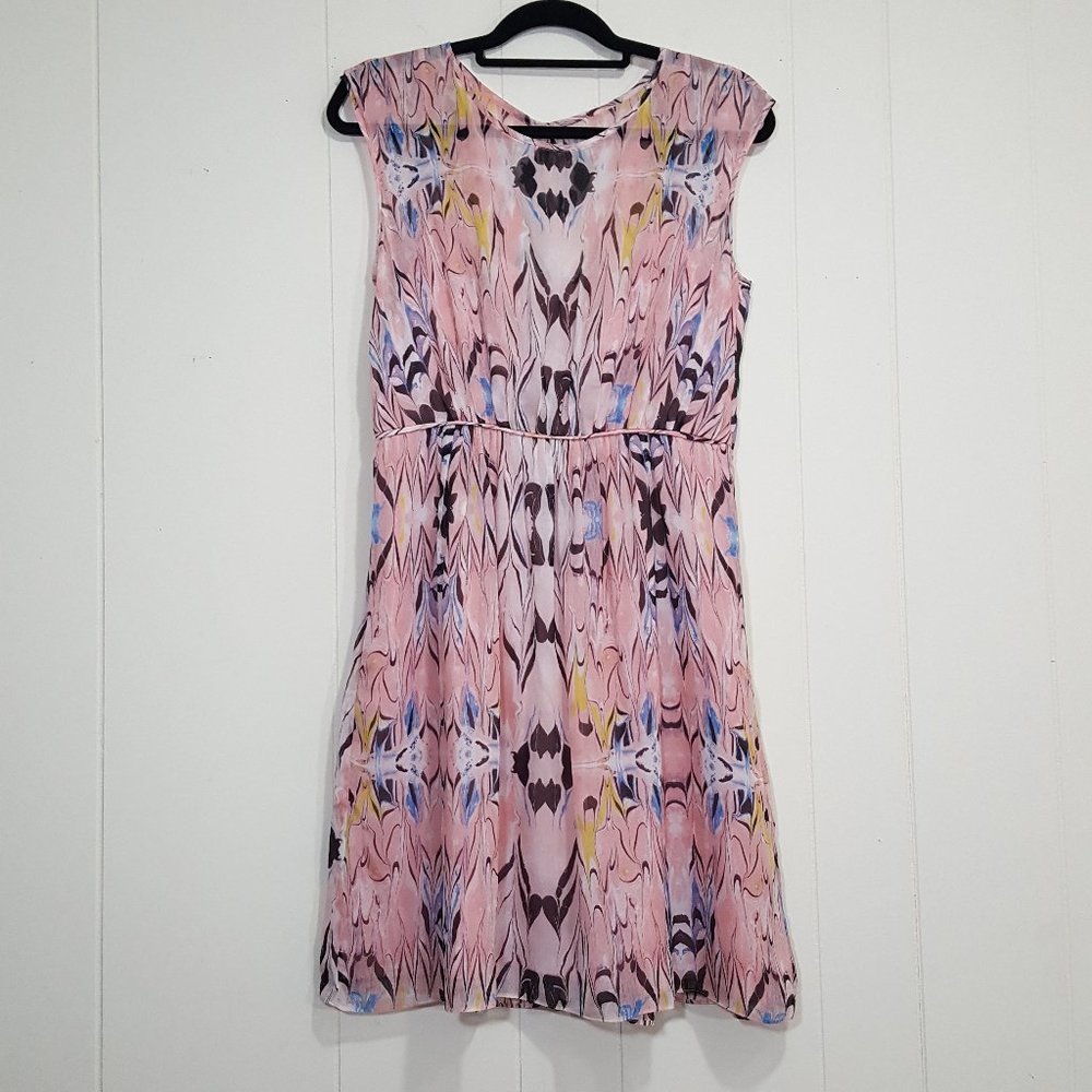 J. Crew Silk Marble Print Dress pink sz 10 pockets